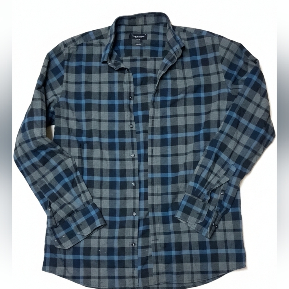 Stengade Mens Navy Plaid Button-Down Shirt - Picture 2 of 3